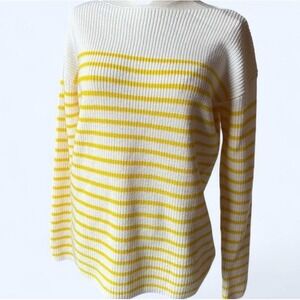 GAP Sz M Sweater Cream Yellow Stripe Boat Neck Long Sleeve Ribbed‎ Knit Top
